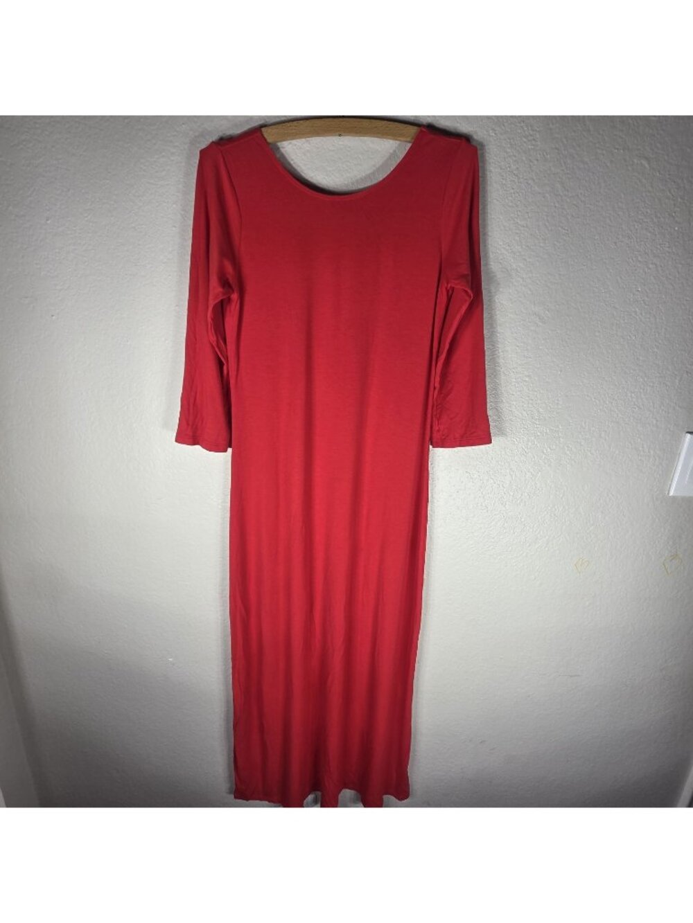 Uniqlo Red 3/4 Sleeve Maxi Dress Size S Double Scoop Neck Pullover Bust 33-35in